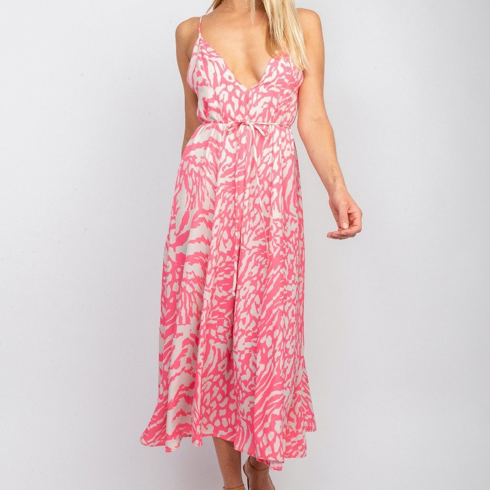 Resa Hannah midi dress, size Medium, pink and khaki